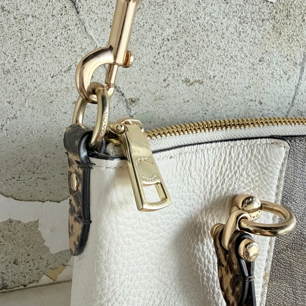 Coach Kelsey Satchel Colorblock Signature‎ Canvas Leather Bag Snakeskin C7261